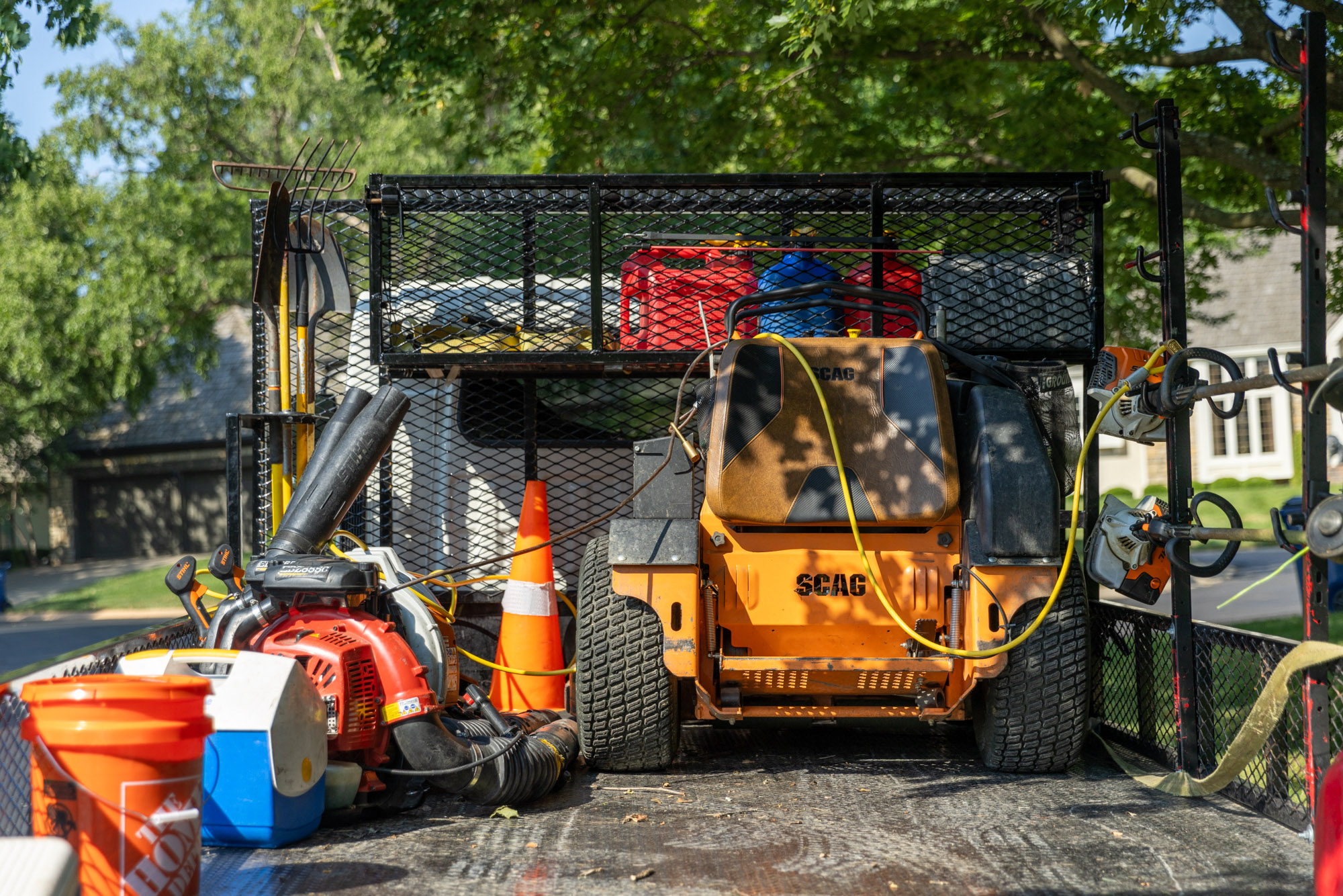 A shot of the back of one of our trucks, filled with the equipment necessary to install a smart sprinkler system in Overland Park.